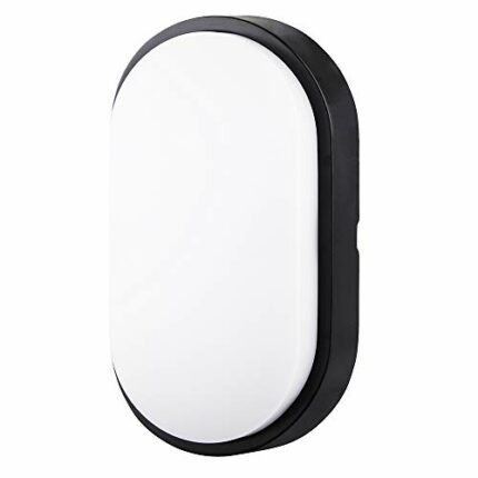 10W LED 4000K IP54 Flush Wall Mounted Oval Bulkhead Light Fitting with Black Trim - Perfect for Indoor, Outdoor, Bath, Kitchen, Hallway, Corridor