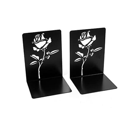 EYHLKM Stylish Hollow-out Metal Rose Bookends for Office Desk Bookends for Bookcase for Home Library Bookshelf