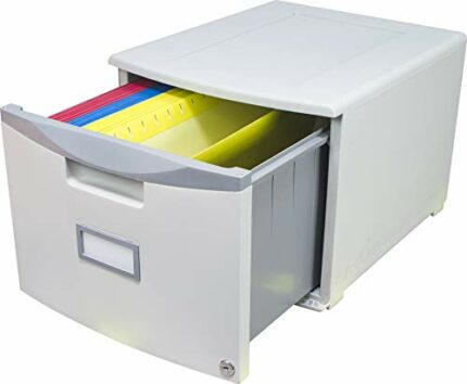 Storex Plastic One-Drawer File Cabinet – Locking Document Organizer with Casters for Home and Office, Gray, 1-Pack (61263A01C)
