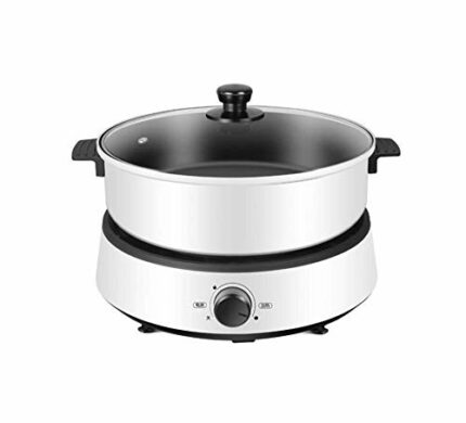 Primst Electric Hot Pot Cooker, Shabu Shabu Hot Pot, Separate Design Multifunctional Electric BBQ Grill Pot, for 2-5 People, 1350W (White)
