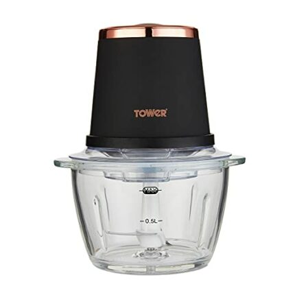 Tower Cavaletto T12058RG Glass Bowl Chopper, 1L, 350W, Black and Rose Gold