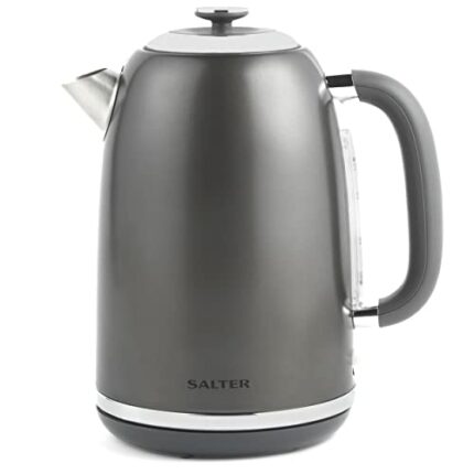 Salter EK4535GUNMETAL Cosmos 1.7L Jug Kettle – 3 Kw Rapid Boil Kettle with Pull Top Lid, Boil-Dry Sensor and Auto-Shut Off Function, Easy View Wa