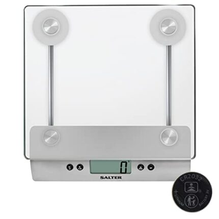 Salter 3003 SSSVDR08EU16 Kitchen Weighing Scale – Digital Glass Food Scales, Weighs Liquids/Fluids, Easy Read LCD Display, Metric/Imperial Measur