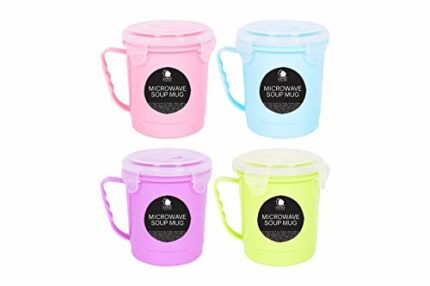 4 x 600ml Clip and Lock Microwave Soup Mug Container with Lid