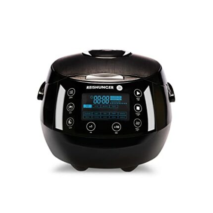 Reishunger Digital Rice Cooker & Rice Steamer (1.5 litres for 8 people), Black, 7-Phase Fuzzy Logic Tech, durable Ceramic Bowl, Multi Cooker with