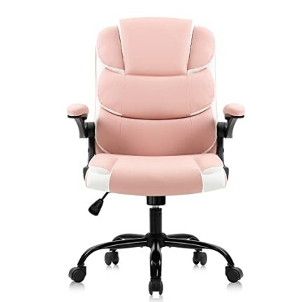 FKSDHDG Office Chairs Pink Desk Chair With Arms PU Leather Computer Chair For