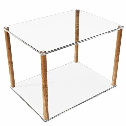 CRYSFLOA Acrylic Printer Stand 2 Tier Storage Shelves with Wood Bars Desktop Stand for Printer Home Office Desk Organizer Printer Shelf Desktop S