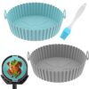 2 Pack Air Fryer Silicone Pot, 8 inch Reusable Air Fryer Silicone Liners Baking Tray, Heat-Resistant Food Grade Silicone Air Fryer Accessory Bask