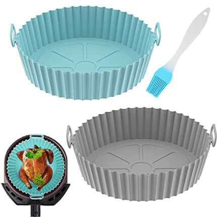 2 Pack Air Fryer Silicone Pot, 8 inch Reusable Air Fryer Silicone Liners Baking Tray, Heat-Resistant Food Grade Silicone Air Fryer Accessory Bask