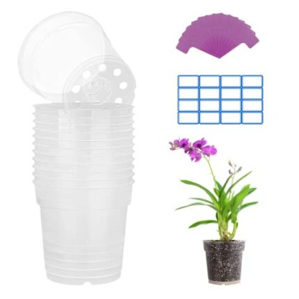 PHUNAT 12PCS Transparent Plastic Plant Pots, 11.5cm Hard Clear Flower Pots Clear Orchid Pot with Drainage Holes, Orchid Flower Pot Flower Plant C