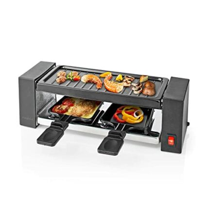 Electric Raclette Gourmet Grill, 2 Person Indoor Non-Stick Tabletop Cooker, Removable Hot Plate, with 2 x Mini Cheese Pans & Spatulas, 400W