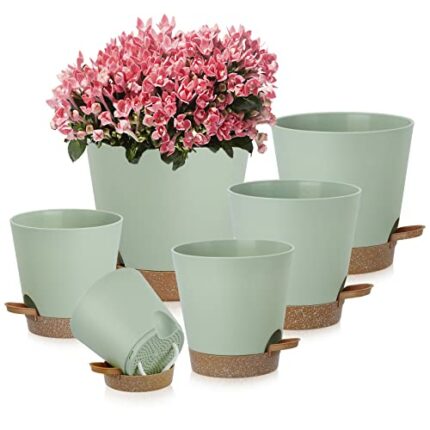 Gunolye 6 Pack Self Watering Pots 8/7/6.5/6/5.5/5 Inch,Indoor Modern Decorative Planter Pot,Plastic Plant Pot,Bottom Watering Plant Pots with Sau
