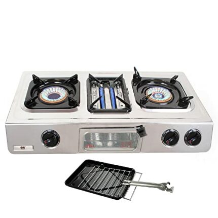 NJ G-87 Camping Gas Stove - 3 Burner Portable Gas Cooker LPG Hob Outdoor Cooktop BBQ Grill Wok Ring Stainless Steel Auto Ignition Whirlwind Energ