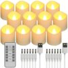 Ymenow Rechargeable Tea Lights Candles with Remote Control Timer, 6pcs Electric Battery Operated Tealight Candles Flickering with USB Charging Ca