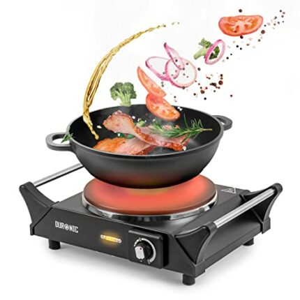 Duronic Hot Plate HP1 BK Black Steel Electric Single Hob with Handles, Table-Top Cooking 1500W 1 Cast Iron Portable Hob Ring, Cooking Boiling Fry