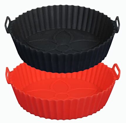 Silicone Air Fryer Liner 2PCS, Round Air Fryer Basket Reusable, Food Safe airfryer Accessories, Replacement of Air Fryer Paper Liners