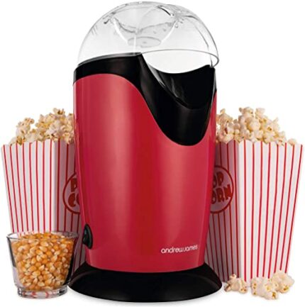 Andrew James Popcorn Maker Machine, Healthy Air Popper, Popcorn Machine with 8 American Cinema Style Boxes, 1200W, Red