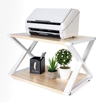 Desktop Printer Stand with Storage - Calask 2-Tier Wood Under Desk Printer Table, Multi-Purpose Printer Shelf for Home Office Organizer Storing H