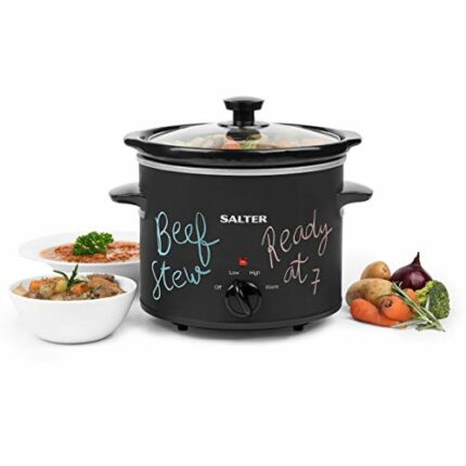 Salter EK2842 3.5L Chalkboard Slow Cooker – Family Sized Electric Cooker, Removable Easy-Clean Ceramic Pot with Tempered Glass Lid, Batch Cooking