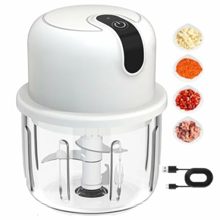 Electric Food Chopper, 300ML Mini Food Chopper, Kitchen Food Processor and Blender, Glass Bowl Vegetable Grinder，with USB Charging for Fruit Pepp