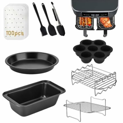 HooySprs Air Fryer Liner, 9 PCS Dual Air Fryer Accessories for Ninja Dual AF400UK & AF300UK & Tower T17088, Reusable Air Fryer Liners & Air Fryer