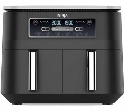 Ninja Foodi Dual Zone Digital Air Fryer, 2 Drawers, 7.6L, 6-in-1, Uses No Oil, Air Fry, Max Crisp, Roast, Bake, Reheat, Dehydrate, Cooks 4-6 Port