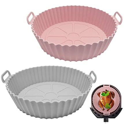 2 Air Fryer Silicone Pot Extra Large Capacity 8.5inch, Silicone Air Fryer Liner, Reusable Non-Stick Air Fryer Basket Silicone, for Oven, Air Frye