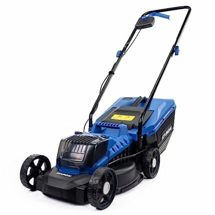Hyundai 12.6"/32cm Cordless 20V MAX 4Ah Li-Ion Battery Hand Push Lawnmower, 1 x 4Ah Lithium-Ion Battery, Charger, 5 adjustable heights, 30L grass