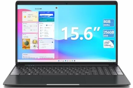 SGIN 15.6" Laptop 8GB RAM 256GB SSD Storage(TF Card 512GB), Celeron Quad-Core, Full Size Keyboard, PC Notebook with 2xUSB 3.0, Dual Band WiFi, Bl