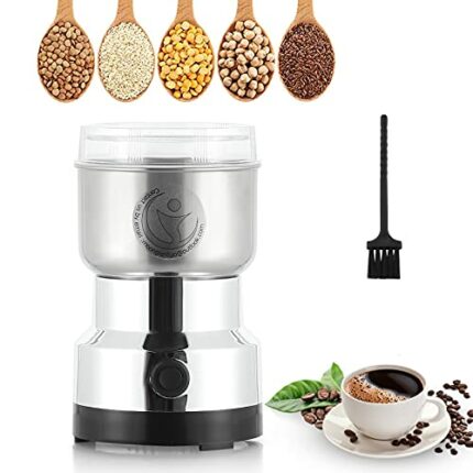 Moongiantgo Multifunctional Smash Machine 200W 14500rpm Grain Grinder Ultra Fine Coffee Mill, 300ml Portable Electric Grain Mil, Stainless Steel,