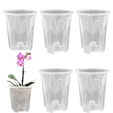 6 Pcs Clear Flower Pots Transparent Orchid Pot Plastic Flower Plant Pots with Drainage Holes Orchid Breathable Slotted Plastic Plant Pot Nursery