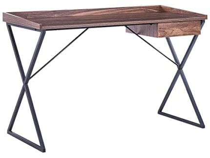 Beliani Home Office Desk with Storage Drawer 120 x 54 cm Dark Wood with Black Noxon