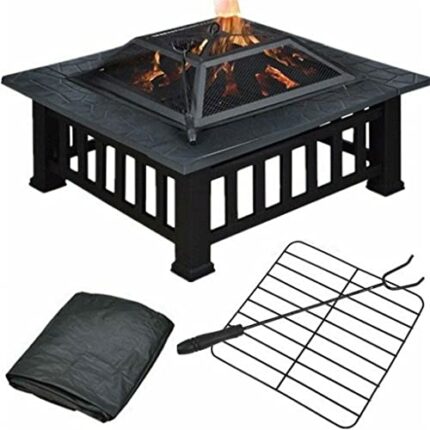 TWDYC Fire Pit Bbq Firepit Brazier Square Table Stove Patio Heater Outdoor Garden
