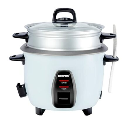 Geepas 350W Rice Cooker & Steamer with Keep Warm Function, 0.6L | Automatic Cooking, Non-Stick Inner Pot | Make Rice & Steam Healthy Food & Veget