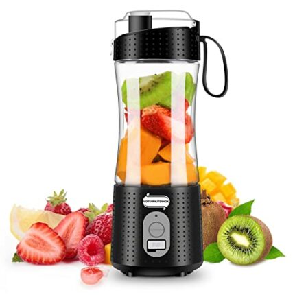 Portable Blender, Supkitdin Rechargeable Personal Mini Blender for Shakes & Smoothies with 4000mAh Battery, 6 3D Blades & 380ML for Camping/Trave