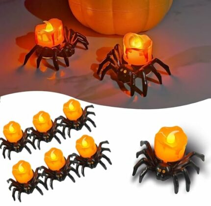 owlfun 6pc Halloween Spider Candle Lights,Halloween Decorations, Pumpkin Decorations Lights,Battery Operated Halloween Candle,Led Light Candles f