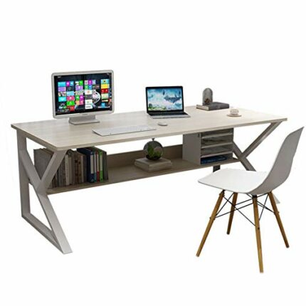 ZXYWW Computer Desk for Small Spaces, Portable Computer Workstation with Storage Shelves, Wooden Standing Desks for Home Office Living Room