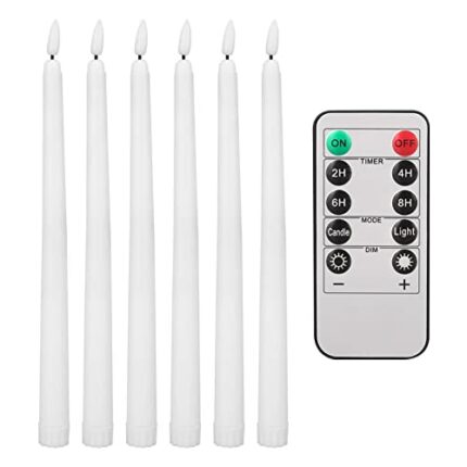 Teynewer LED Flameless Taper Candles Flickering Set of 6 with 10-Key Remote, Battery Operated Electric LED 28cm Long Candle LED Warm 3D Wick Ligh