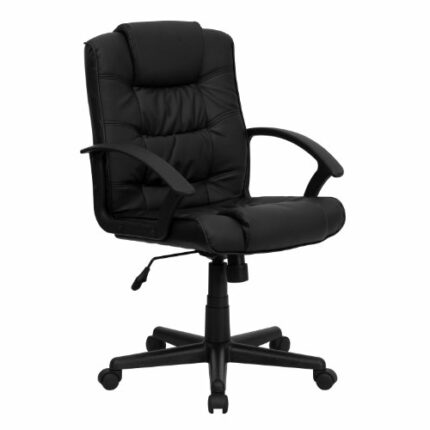 Flash Furniture Mid-Back LeatherSoft Ripple and Accent Stitch Upholstered Swivel Task Office Chair with Arms, Metal, Black, Set of 1