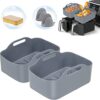 2PCS Silicone Pot for Ninja AF300/AF400UK Dual Air Fryer, Silicone Air Fryer Liners Double Air Fryer Silicone Air Fryer Basket, Air Fryer Rack Ac