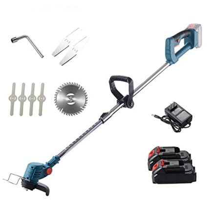 FSCLJ Portable Electric Cordless Grass Trimmers Small Household Handheld Lawn Mower Cordless Lawn Trimmer Garden Puning Tool Brush Cutter, Rechar
