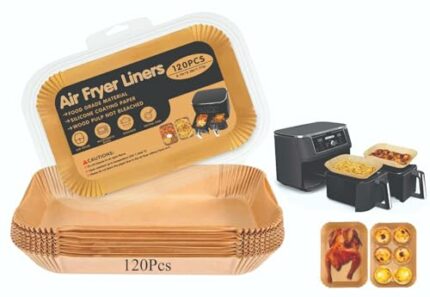 HHADIM | 120Pcs Ninja Air Fryer Liners, 8.7 Inch Disposable Air Fryer Parchment Paper Liner Rectangular, Ninja Airfryer Accessories Compatible wi