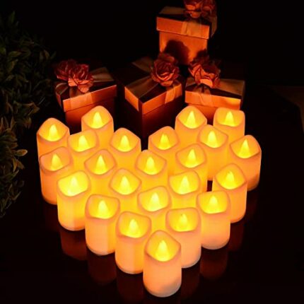 LUNSY Tea Lights, 24 Pack Flameless LED Tea Light Candles Realistic Flickering Battery Operated Tea Lights Electric Fake Candles for Birthday Par