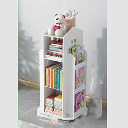 DINGZZ Bookshelf 360° Rotating Cartoon Books Rack Floor Simple Book Shelf for Home Bookcases Furniture Book Rack