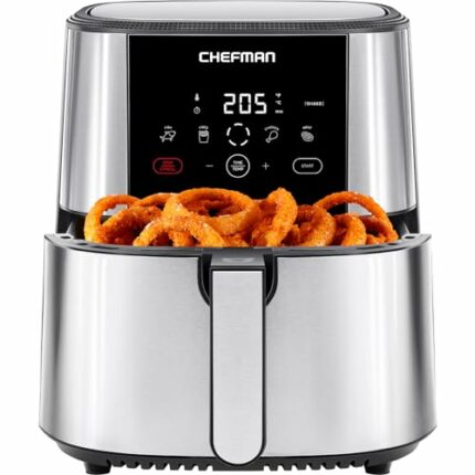 Chefman TurboFry Touch Air Fryer, XL 7.5 Litre Family Size, One-Touch Digital Control Presets, French Fries, Chicken, Meat, Fish, Nonstick Dishwa