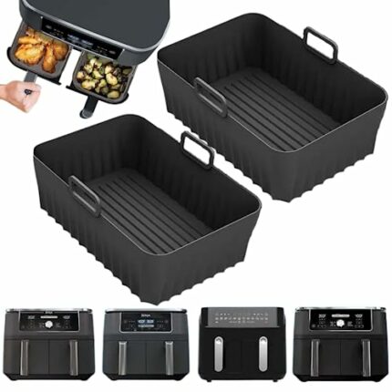 Silicone Air Fryer Liner 2-Pack for Ninja Duel 9,5L AF400UK AF300UK, 2023 Upgraded Air Fryer Accessories for Ninja Dual Air Fryer, Reusable Airfr