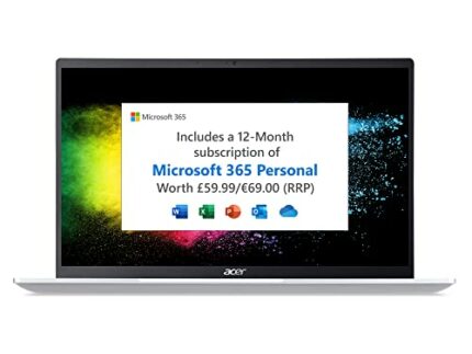 Acer Swift 1 SF114-34 14 Inch Laptop - (Intel Pentium N6000, 4GB, 128GB SSD, Full HD Display, Microsoft Office 365, Windows 11 in S Mode, Silver)