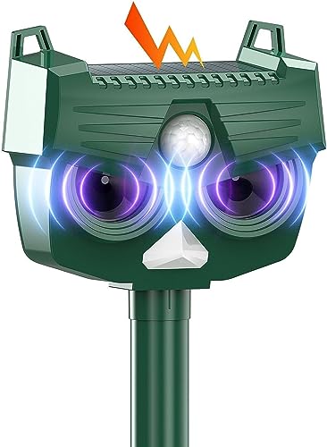 Animal Deterrant, Ultrasonic Cat Deterrent, Solar Outdoor Deterrent Device with LED Flashing Light, Motion Sensor and Waterproof Device, Cat Dete