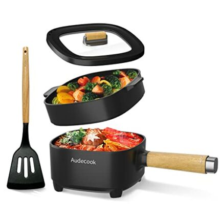 Audecook Electric Frying Pan, 2L Upgraded Cermic Non-Stick Coating Frying pan, Electric Ramen Cooker for Steak, Egg, Fried Rice, Oatmeal, Soup. T