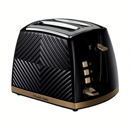 Russell Hobbs 26390 Groove 2 Slice Toaster, Tactile 3D Design Bread Toaster with Frozen, Cancel and Reheat Settings, 850 Watts, Black